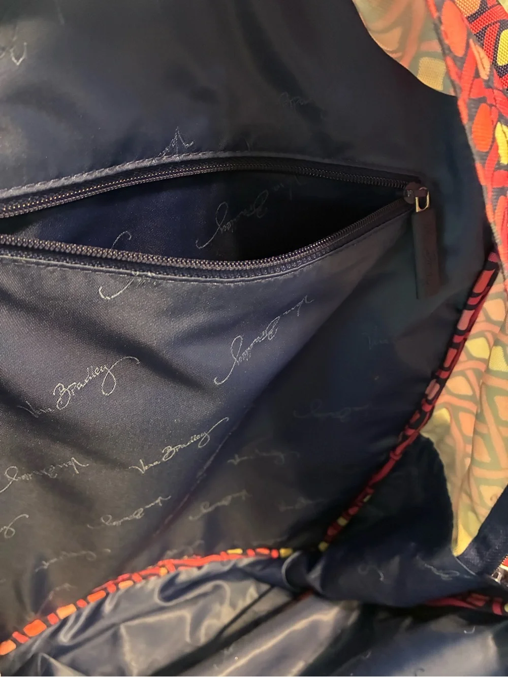 Vera Bradley Large Pink & Navy Geometric Backpack